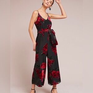 Anthropologie Burnout Velvet Floral Jumper - Black and Red - Small